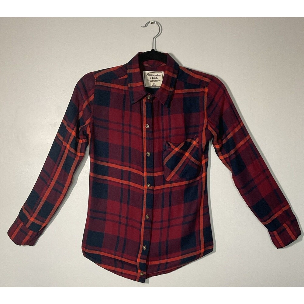 Abercrombie & Fitch Womens Shirt Blue Red Long Sleeve Plaid Top Size XS
